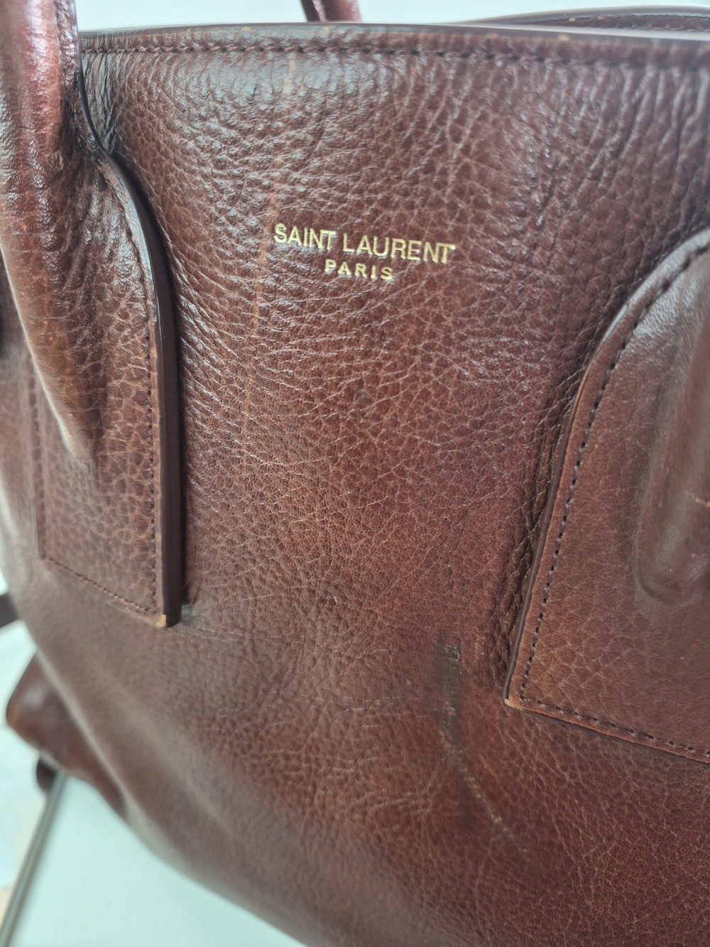 Yves Saint Laurent Dark Brown Leather Briefcase Tote with Gold Hardware - Picture 9 of 15